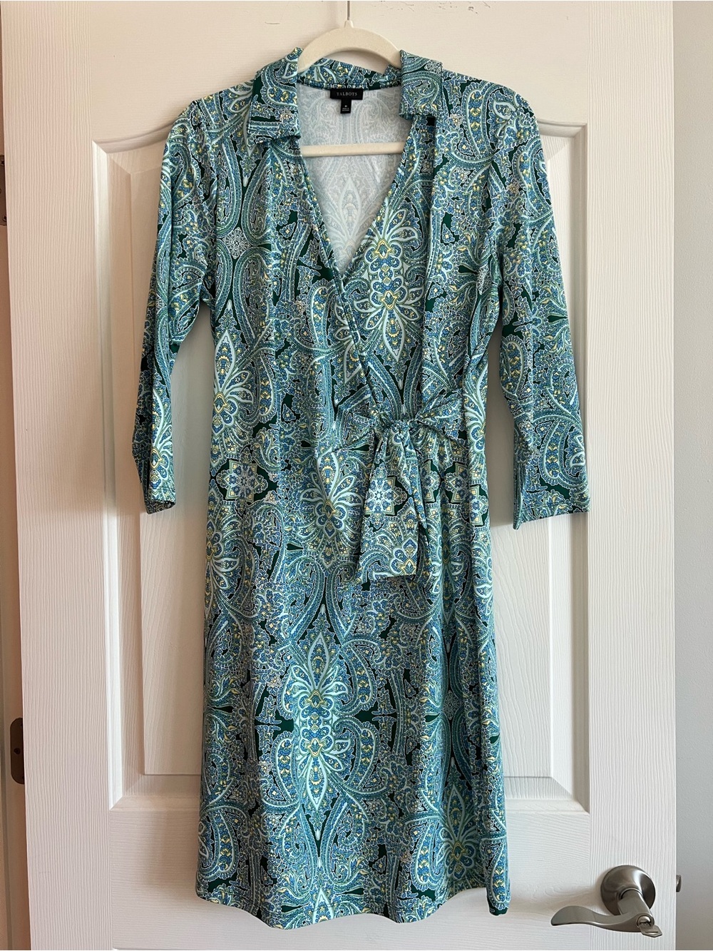Talbots Teal Paisley Wrap Dress with Tie Waist